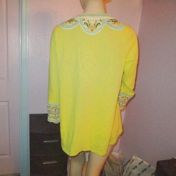 Soft Surroundings SUNRISE Embroidered Size M BLOUSE Tunic Top 3/4 SLEEVES V-Neck - Picture 7 of 9